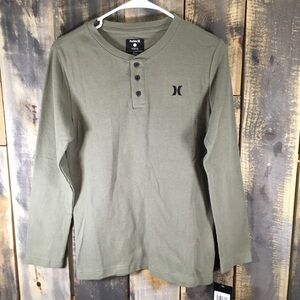 Hurley thermal waffle knit long sleeve henley shirt boys size large NWT